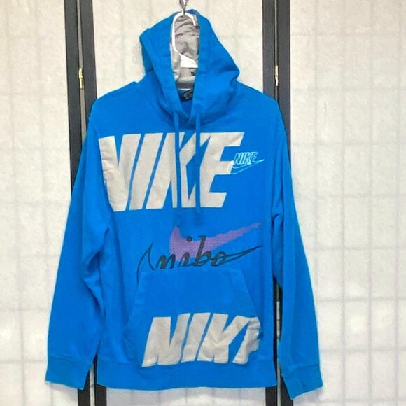 Nike Other - Nike Long Sleeve Kangaroo Pouch Pocket Two Side Logo Print Pull On Hoodie Aqua S
